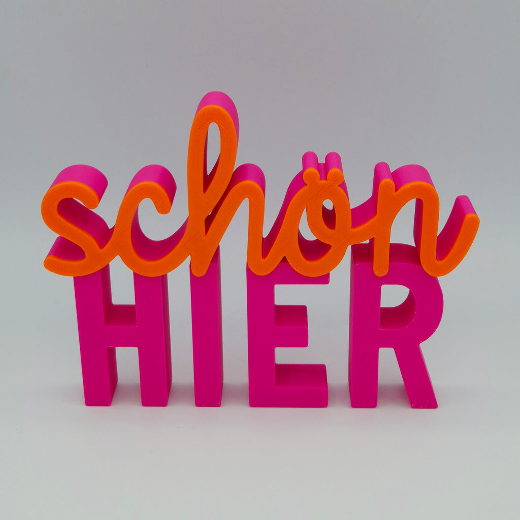 Schön hier | 3D Schriftzug | Dekoaufsteller fürs Regal – Einzugsgeschenk