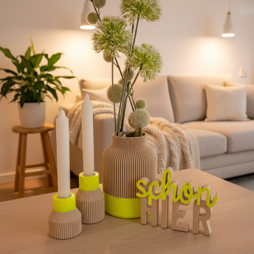 Set: Statement Neon | Vase + Schriftzug + 2 Kerzenständer