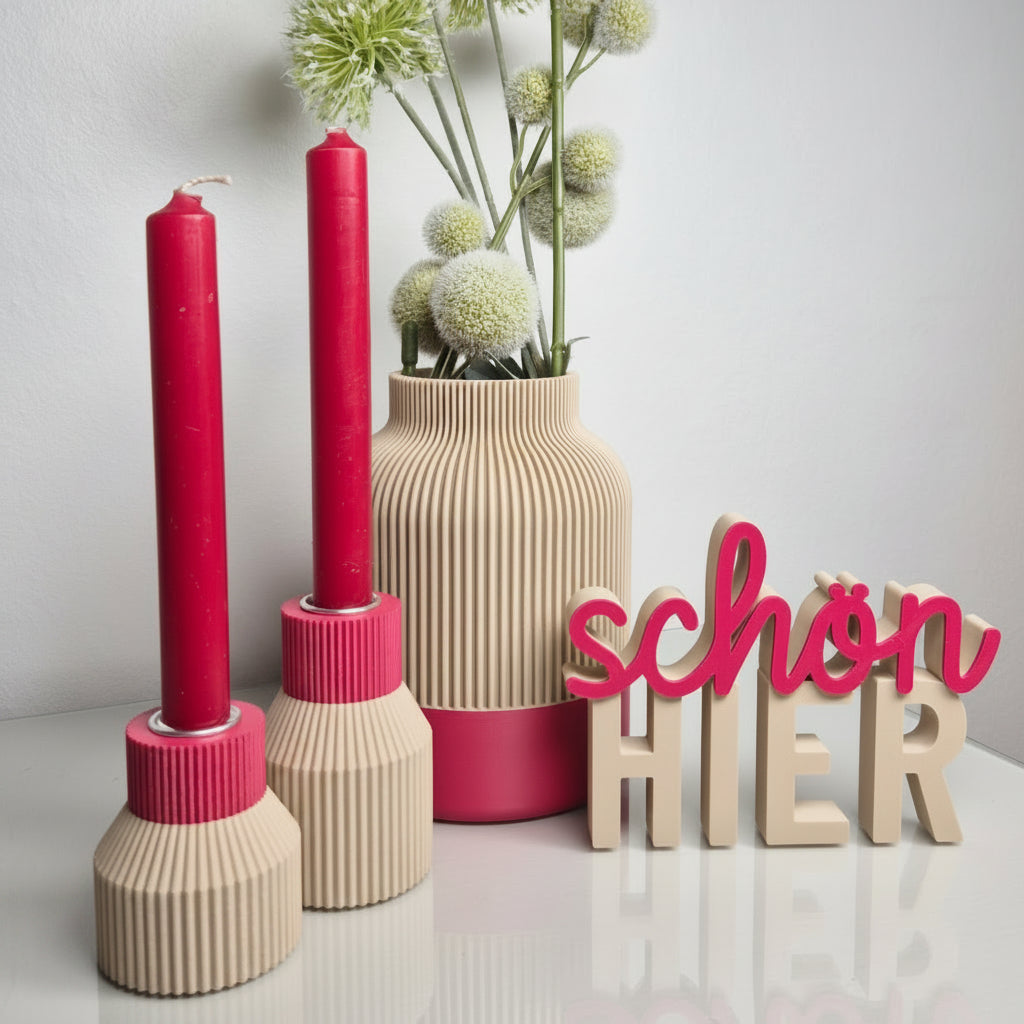 Set: Statement Neon | Vase + Schriftzug + 2 Kerzenständer