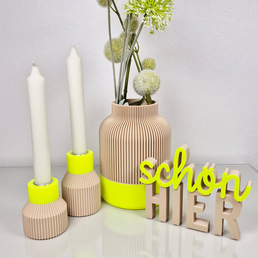 Set: Statement Neon | Vase + Schriftzug + 2 Kerzenständer