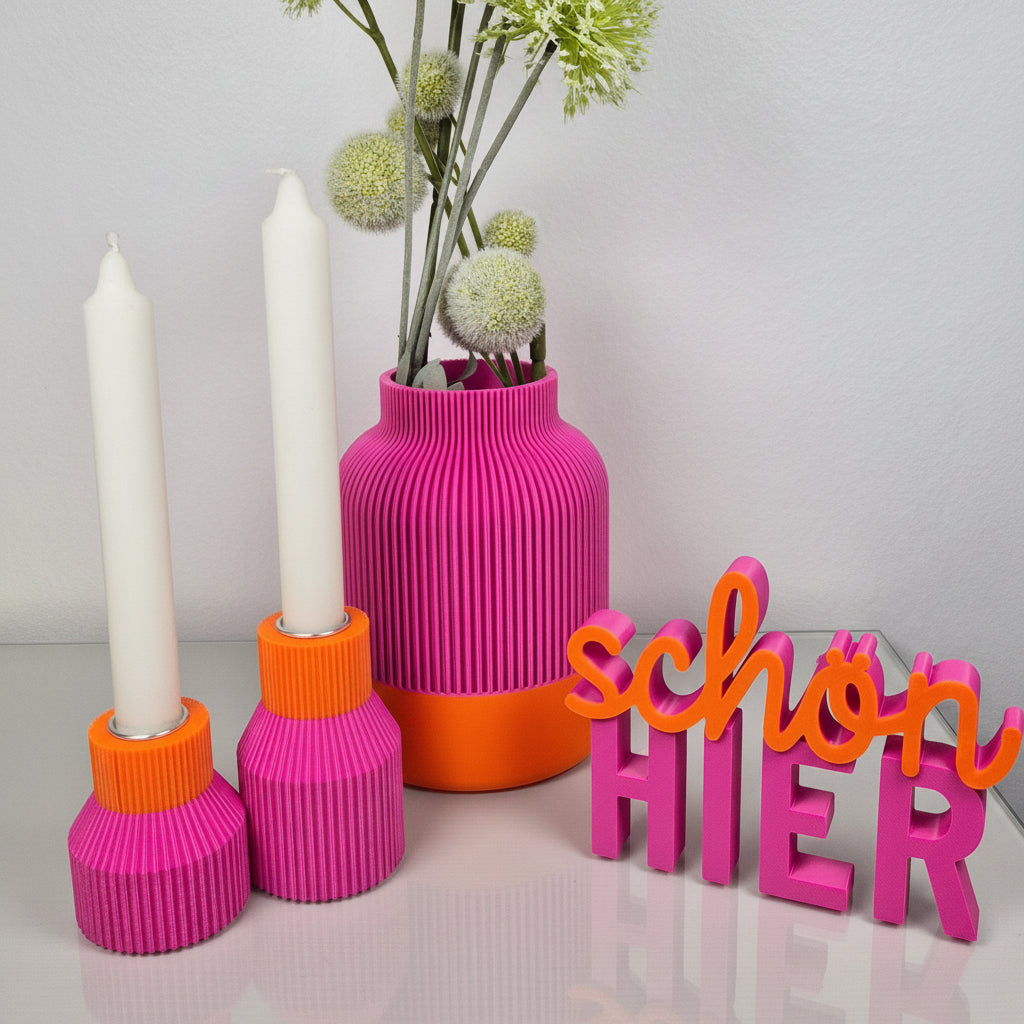Set: Statement Neon | Vase + Schriftzug + 2 Kerzenständer